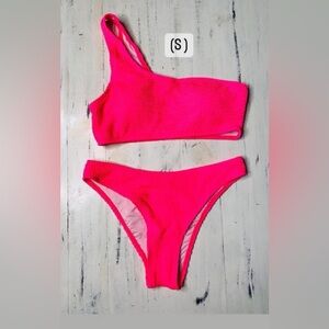 Neon Pink One-Shoulder Bikini Set